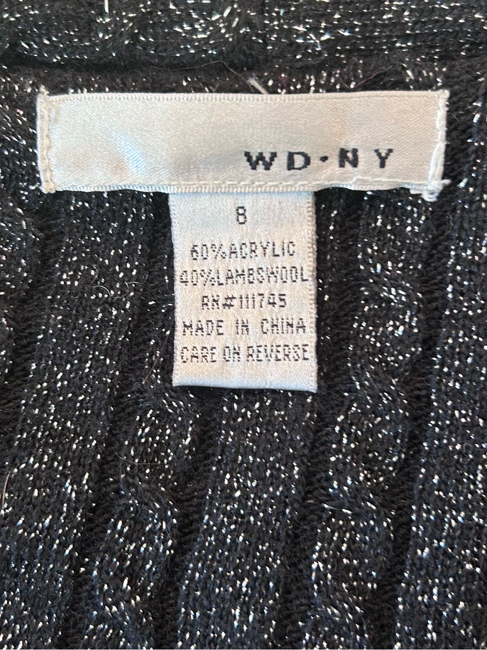 WD-NY button front shawl collar black and silver wool blend cardigan 8 - Picture 2 of 6